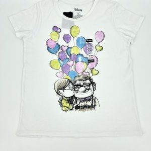Disney Pixar Women's White 2X UP Carl & Ellie Heart Balloon Valentine T-Shirt